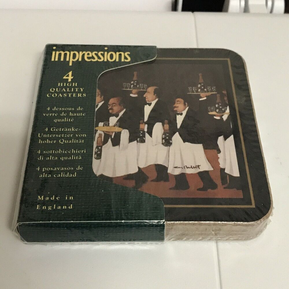 Impressions Wood England Traditional set of coasters Print Vtg sealed